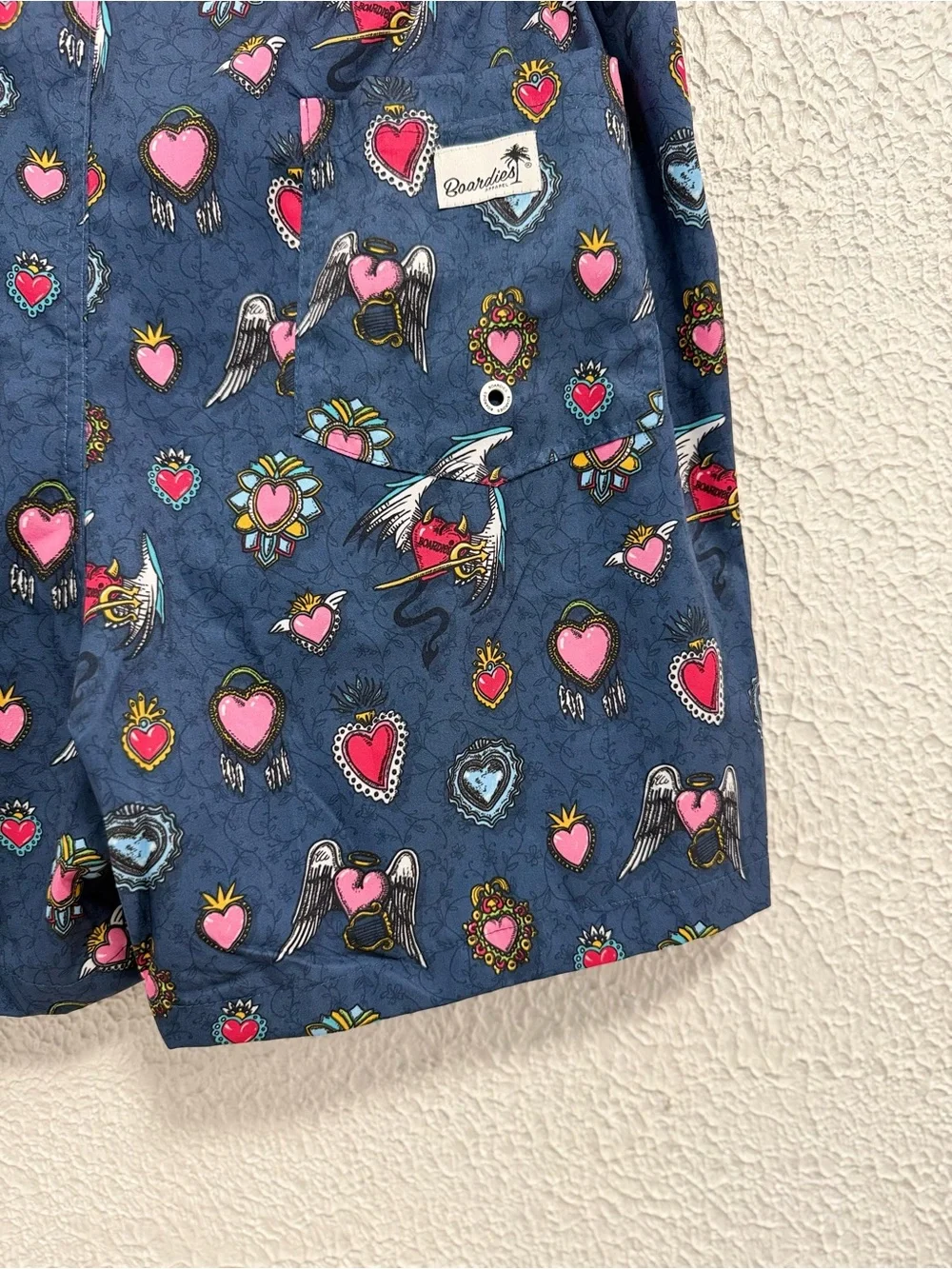 Boardies Apparel Men’s Navy Tattoo Heart Print Swim Trunks Size L
